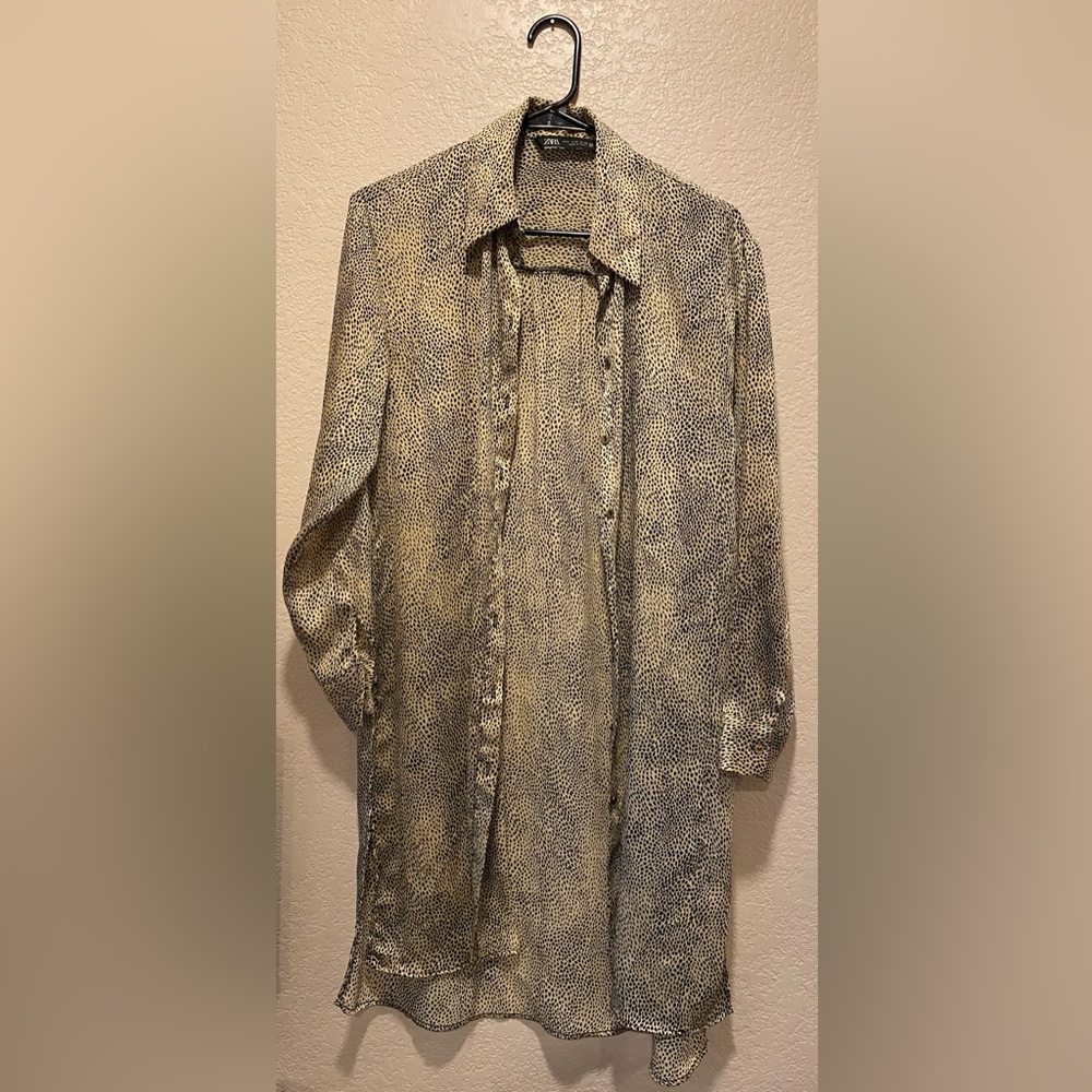 ☘️5 for $40☘️ Zara Leopard Print Button Down Long Sleeve Small Shirt Dress